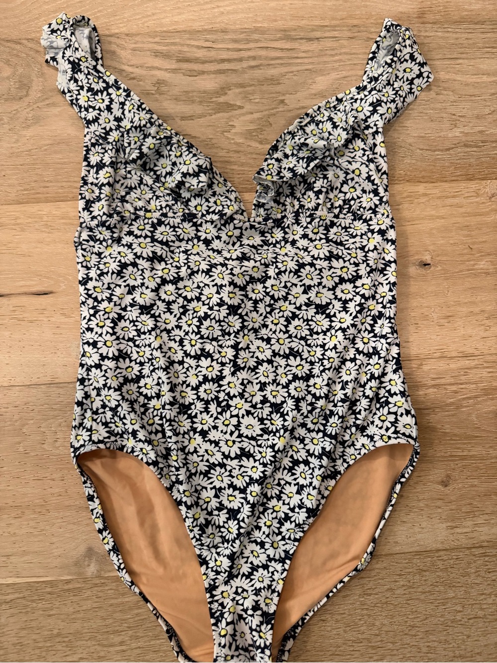 J. Crew women size M Daisy-Print One-Piece Swimsuit in Navy, White and Yellow